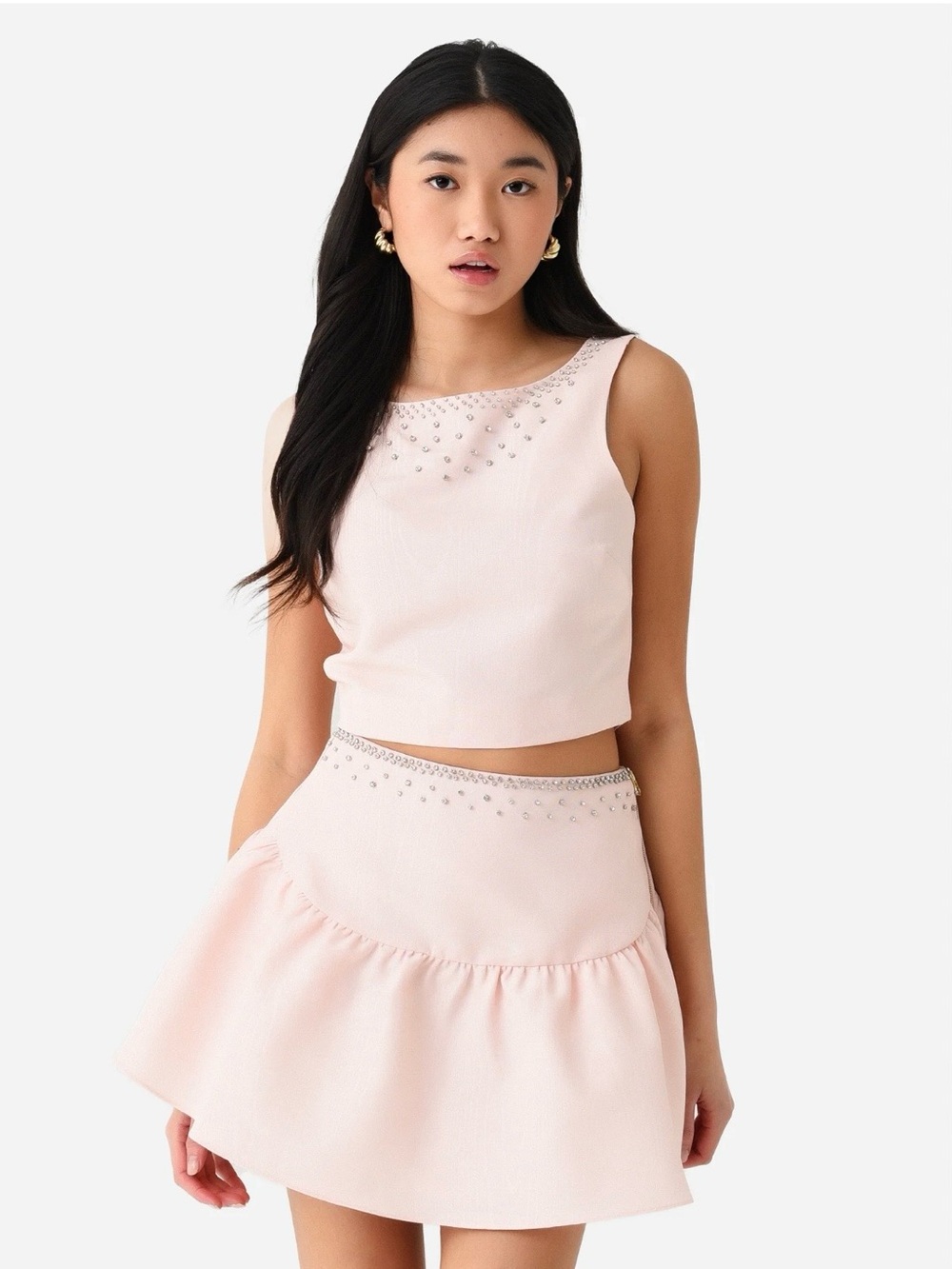 SET LoveShackFancy Pale Purple Embellished Kanoa Mini Crop Top and Skirt